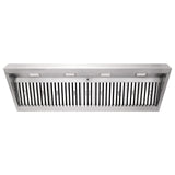 Stainless steel range hood on a white background