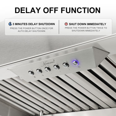 Stainless steel range hood with delay shutdown function display