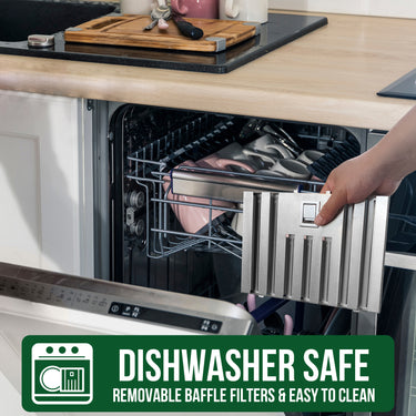 Person loading a dishwasher with cutlery, emphasizing dishwasher-safe features.