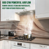 Kitchen with a range hood