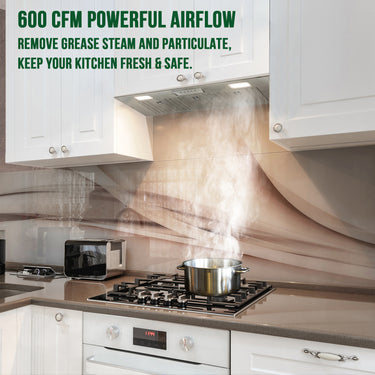 Kitchen with a range hood