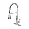 Stainless steel kitchen faucet with pull-down spray head on a white background