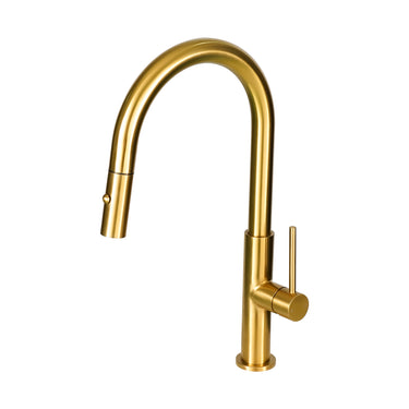 Gold kitchen faucet on a white background