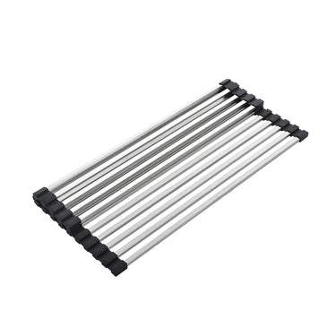 Collapsible metal rack with black ends on a white background