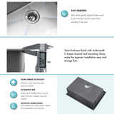 Stainless steel sink with measurement tool and text highlighting features