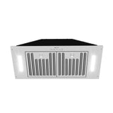 Stainless steel range hood on a white background