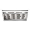 Stainless steel range hood on a white background