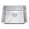 Stainless steel kitchen sink on a white background