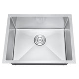 Stainless steel kitchen sink on a white background