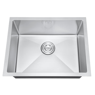 Stainless steel kitchen sink on a white background